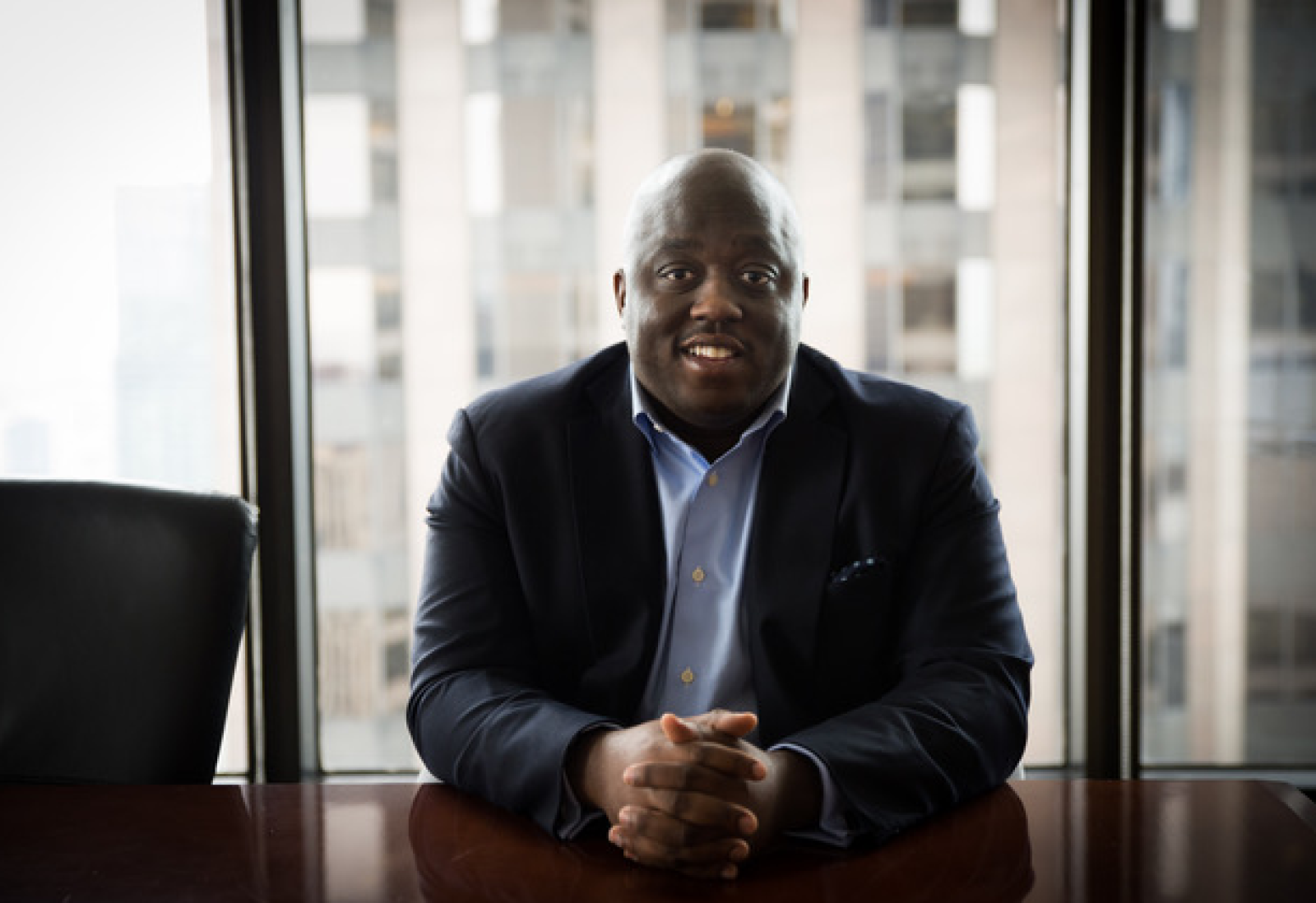 Cook County Public Defender Sharone Mitchell at his desk.