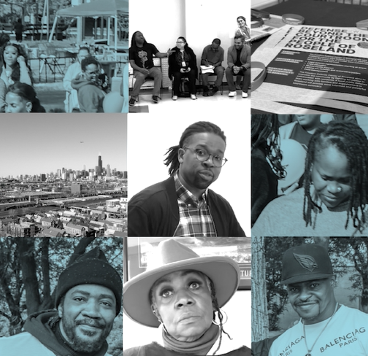 Collage of nine photos showing Chicago scenes, community members, and local events.